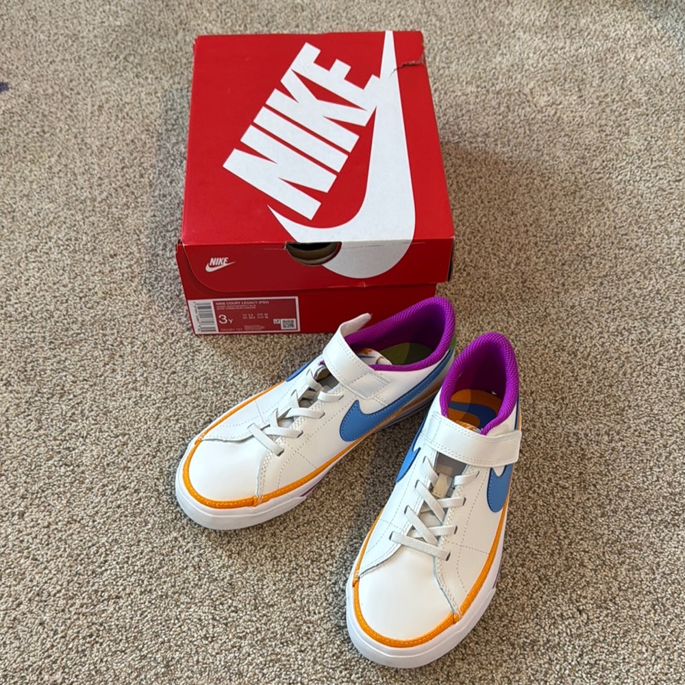 Nike Kids' White Sneakers with Blue and Purple Highlights